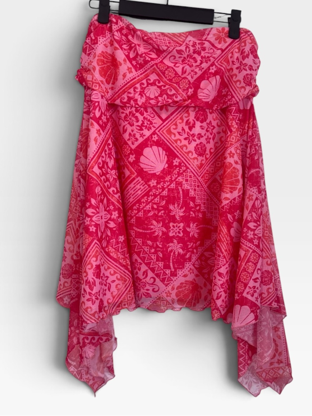 Drek Heart Pink Tropical Mesh Asymmetrical High Low Skirt XL Patchwork Lined - Picture 5 of 7
